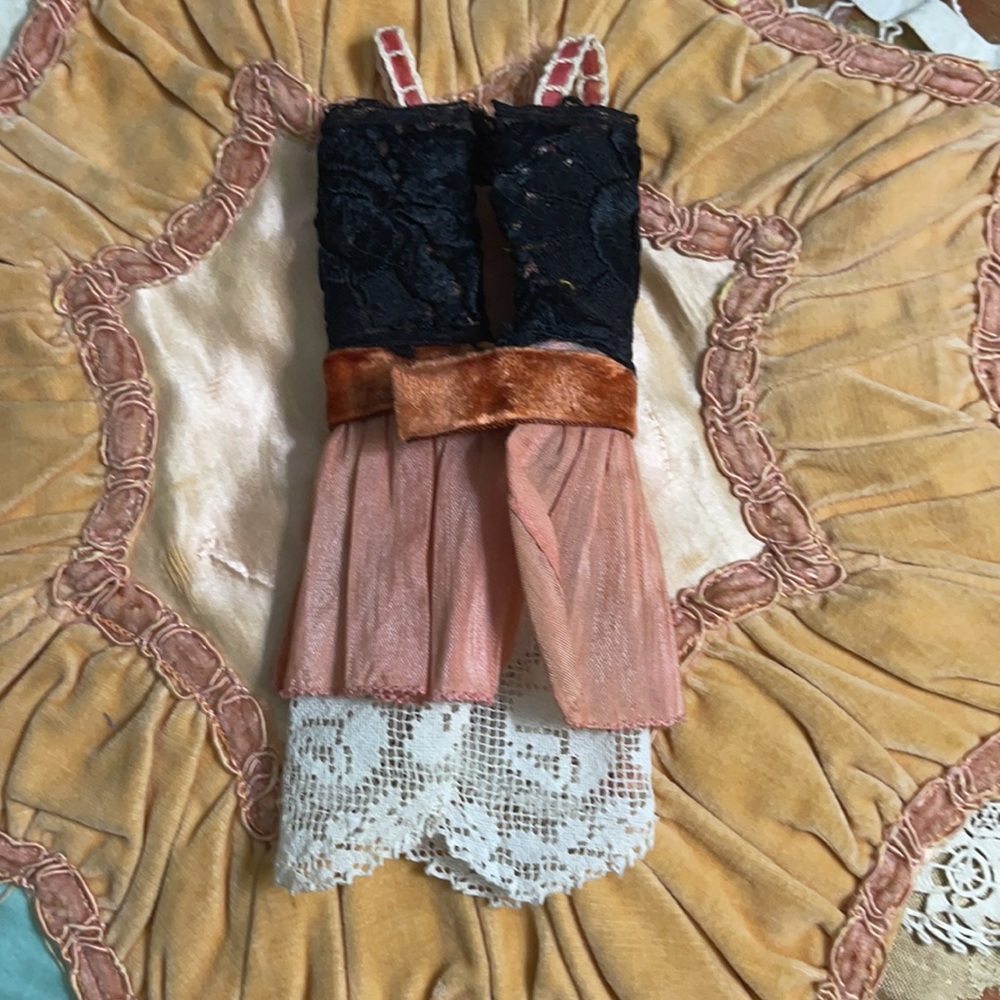 VTG Handmade Tiny Doll FLAPPER Dress antique💓🐈‍⬛